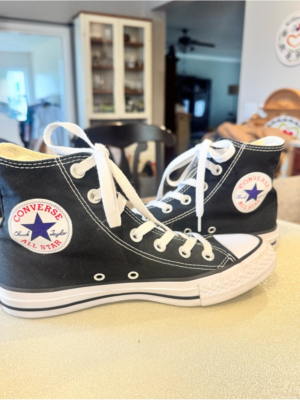 Ladies Converse Chuck Taylor Black & White High-Top Sneakers - Picture 5 of 7